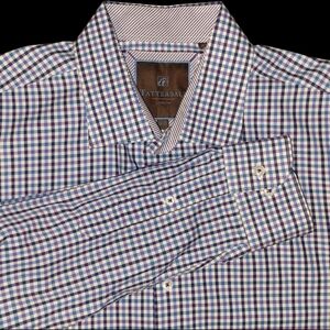 Tattersall London Mens Button Front Shirt White  Purple & Blue Check 17.5 32/33